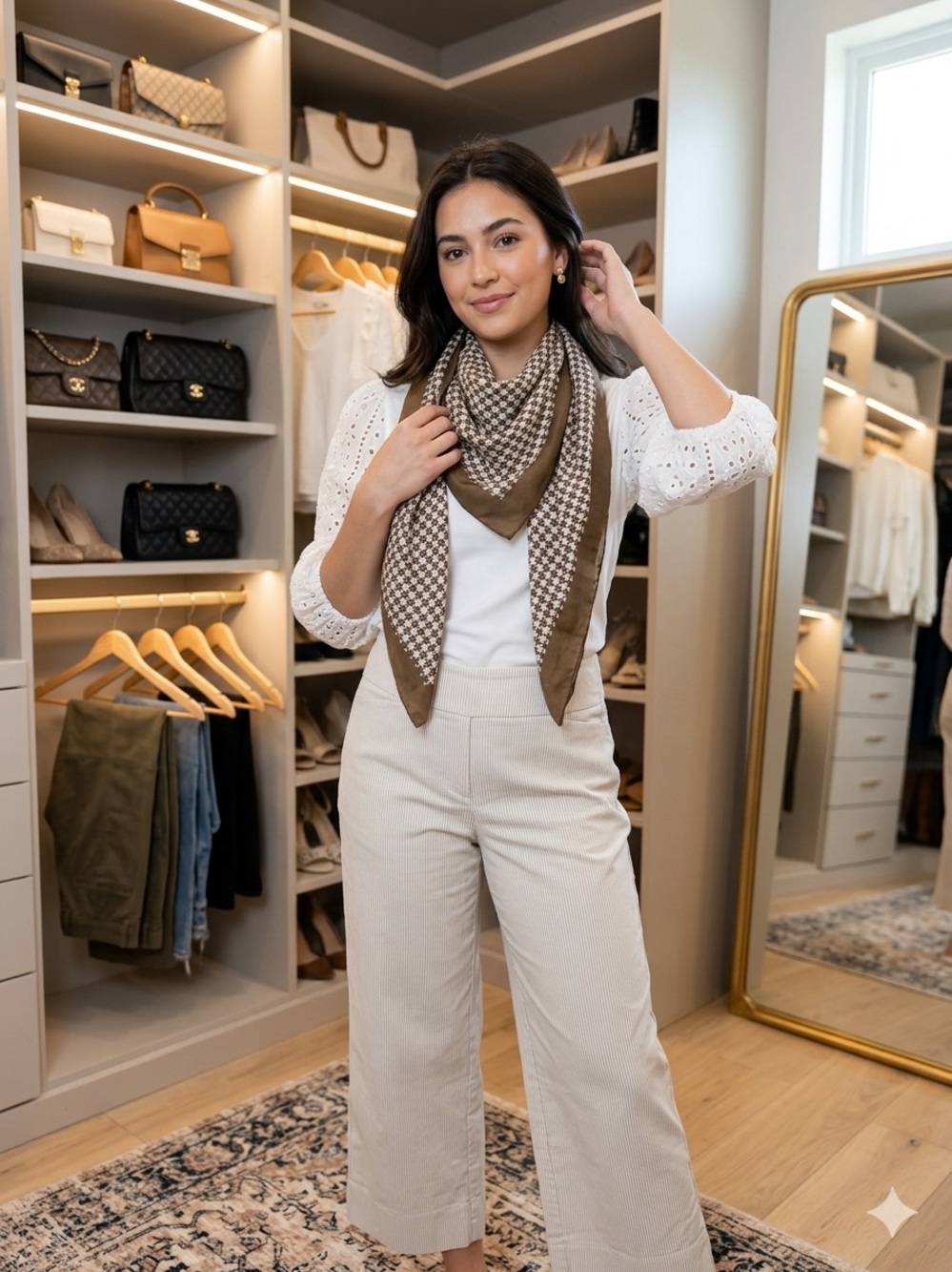 Lace top, striped wide leg cropped pants and nwt accessories.